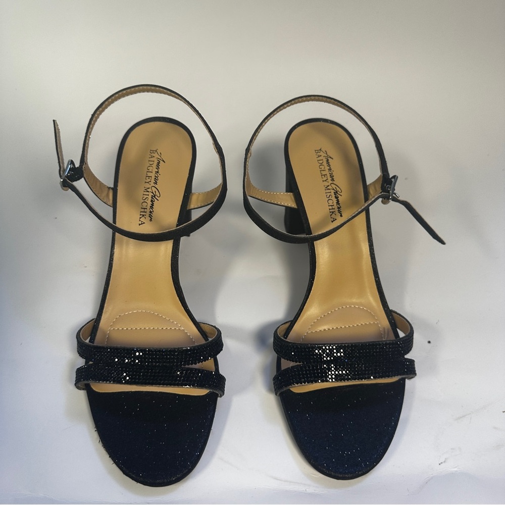 Badgley Mischka Karli Black Ankle Strap Block Heel Sandals Womens 9.5 M New